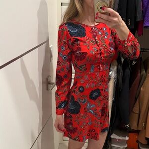 LOFT Red Floral Long Sleeve mini Dress XS
